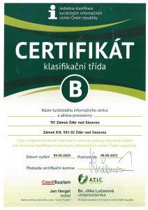 Certifikát TIC Zámek Žďár nad Sázavou