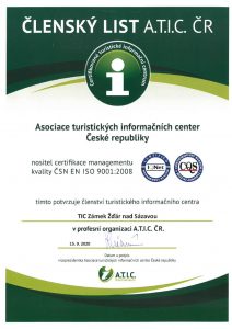 Členský list ATIC - TIC Zámek Žďár